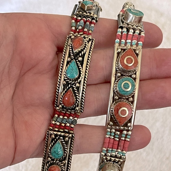Tibetan silver gemstone ethnic bracelets - Picture 7 of 14